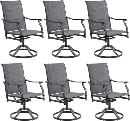 Swivel Patio Chairs Set of 6, Outdoor Patio Dining Chairs with Padded Textilene, Swivel & Rocker Metal Outdoor Dining Chairs All-Weather for Backyard, Grey Fabric with Black Frame