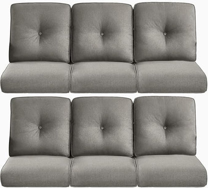 Pop 22x25/22x24 Outdoor Furniture Cushions Set of 6 - Water Repellent High Back Patio Chair Cushion for Wicker Dining Swivel Chairs Loveseat Couch L-Shape Sectional Sofa - Grey/Button