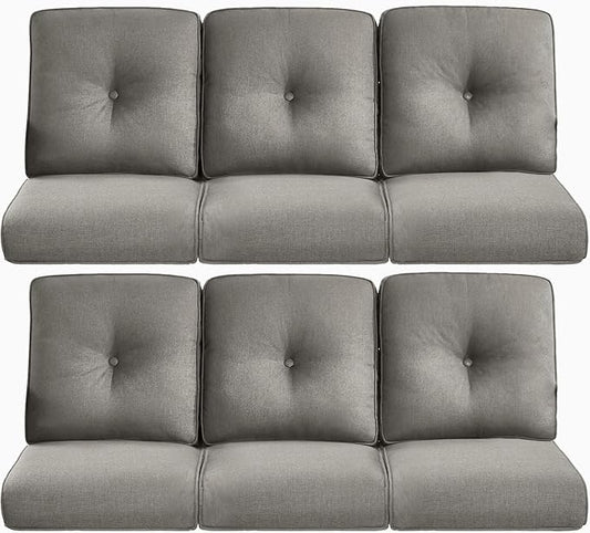 Pop 22x25/22x24 Outdoor Furniture Cushions Set of 6 - Water Repellent High Back Patio Chair Cushion for Wicker Dining Swivel Chairs Loveseat Couch L-Shape Sectional Sofa - Grey/Button