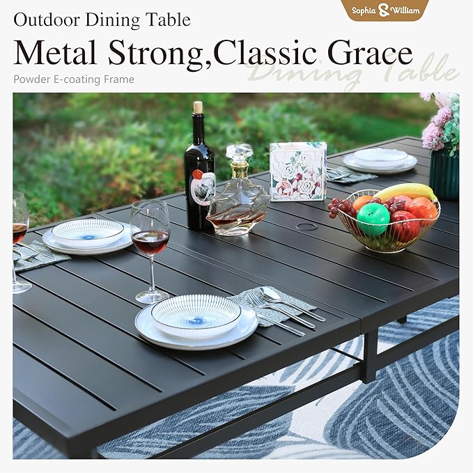 Sophia & William Patio Dining Set 9 Pieces, Patio Table and Chairs Set for 8, 83"x 39" Large Rectangular Metal Dining Table and 8 x Lightweight Aluminum Stackable Chairs (Grey)