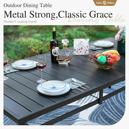 Sophia & William Patio Dining Set 9 Pieces, Patio Table and Chairs Set for 8, 83"x 39" Large Rectangular Metal Dining Table and 8 x Lightweight Aluminum Stackable Chairs (Grey)