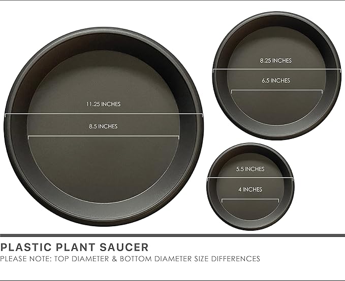 Plant Saucer 6 Pack Drip Trays Planter Pot Base Heavy Duty Plastic Drainage Tray for Indoor Houseplants Outdoor Garden 5 inch 8 inch 11 inch 3 Sizes 2 Each Round (Brownish Black)