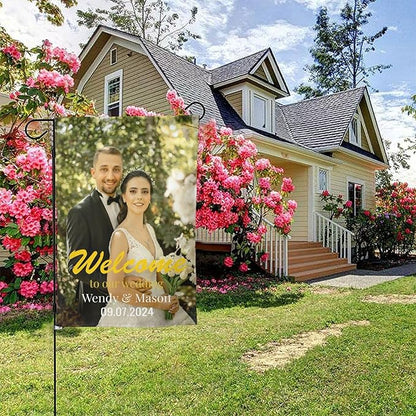 Custom Garden Flag Double Sides Personalized Garden Flags 28x40 Inch Customized Picture Logo Text Yard Flag Banner Signs for Outside Lawn Patio Garden Home Decorating Birthday Christmas Gift