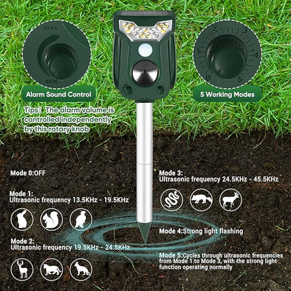 2 Pack Cat Repellent Outdoor Solar Ultrasonic Animal Repeller- Motion Activated Pest Deterrent Device for Cats, Dogs, Raccoons, Deer, Skunks,Rodents, Waterproof Scare Away Raccoon Deterrent Stakes