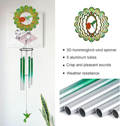TUOKING Wind Chimes for Outside 3D Hummingbird Wind Spinner Windchimes Outdoor Hanging Decor for Garden Patio, Unique Gift for Mom,Women,Chimes Lovers
