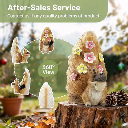 Solar Squirrel with Acorn Statue Light,Weatherproof Resin Animal Figurine Light Garden Decor Auto On/Off - Woodland for Patio & Yard