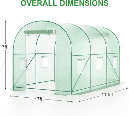 Outdoor Greenhouse with Screen Door,Outside Heavy Duty Walk in Green House for Garden Plants UV Protection Thermostatic Waterproof (Green, 10x10x7 FT)