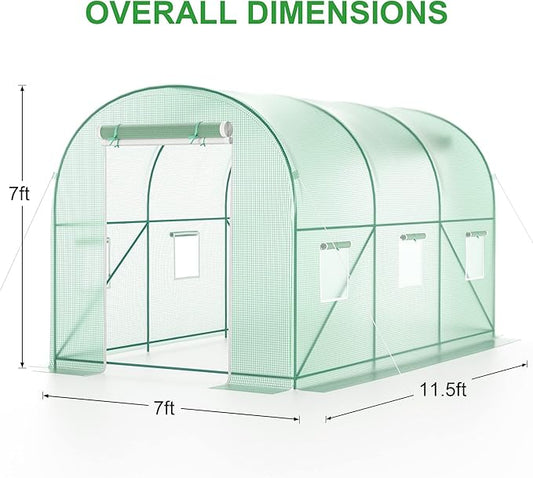 Outdoor Greenhouse with Screen Door,Outside Heavy Duty Walk in Green House for Garden Plants UV Protection Thermostatic Waterproof (Green, 10x10x7 FT)