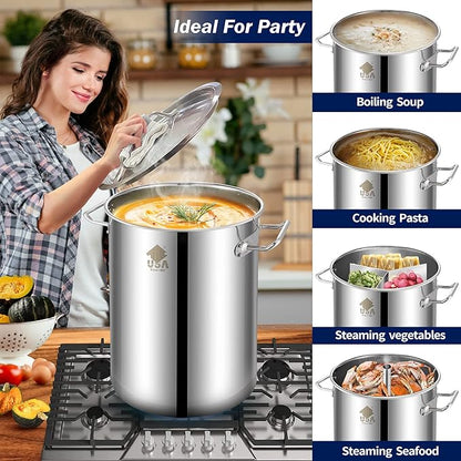 ARC 32QT Stainless Steel Stockpot with 200,000BTU Propane Burner, Seafood Boil Pot and Burner with Basket and 36 Inch Mix Spoon, Cookware for Crawfish Crab Shrimp Boil, Turkey Fryer, Tamale Steamer