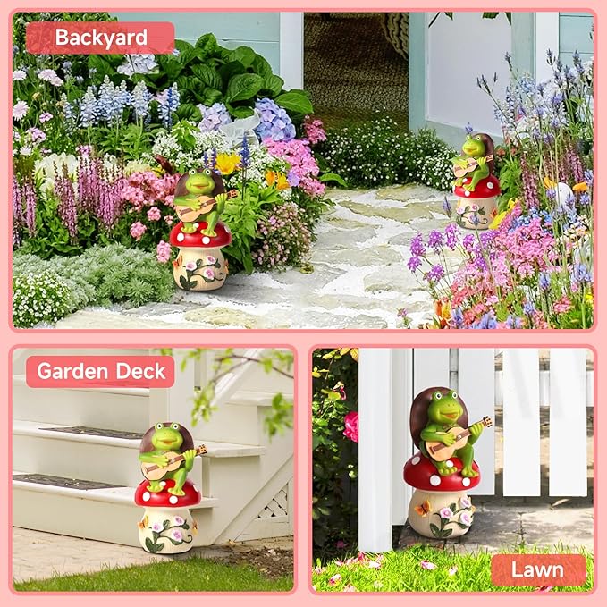 Birthday Gifts for Women Frog and Mushroom Garden Statue,Home Halloween Decorations Outdoor Funny Solar Lights Garden Decor Art Housewarming, Patio,Yard,Lawn Ornament