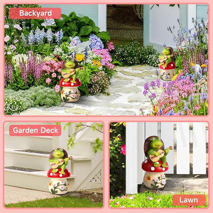 Birthday Gifts for Women Frog and Mushroom Garden Statue,Home Halloween Decorations Outdoor Funny Solar Lights Garden Decor Art Housewarming, Patio,Yard,Lawn Ornament