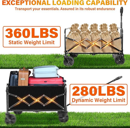 Wagons Carts Foldable - Collapsible Wagon Cart with Wheels Foldable - Folding Utility Heavy Duty Wagons Carts for Grocery Camping Sports Shopping Garden