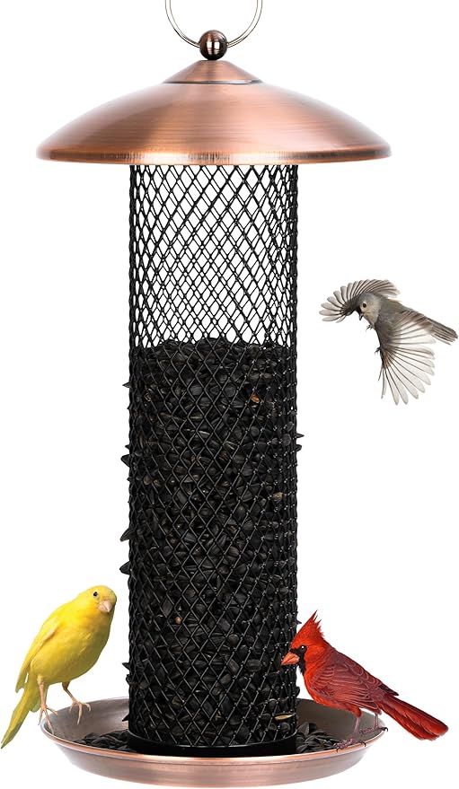 Gtongoko Bird Feeder for Outside, Metal Mesh Tube Bird Feeders 2.5 lbs for Sunflower Seeds or Mealworm, Large Capacity, Copper, 1 Pack