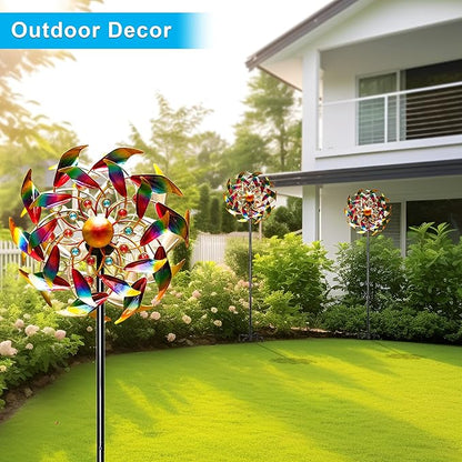 54'' Wind Spinners Outdoor Solar Garden Decor Light - Unique Gemstone Colorful Windmill, Durable Waterproof Design for Garden, Lawn, Patio