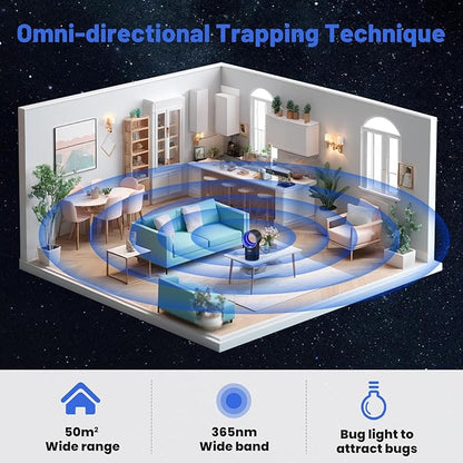 Fly Traps Indoor,Fruit Fly Trap for Indoors Mosquito Trap Indoor Insect Trap with Suction, Time Setting, Bug Light & 10 Pcs Sticky Glue Boards (Blue)