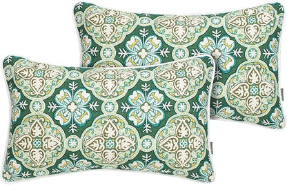 FUNHOME Indoor Outdoor Lumbar Pillow Covers ONLY, No Insert! Water-Repellent Patio Lumbar Cases 12” x 20”, Decorative Throw Pillowcase Shell for Couch Garden Furniture Use -Green Medal