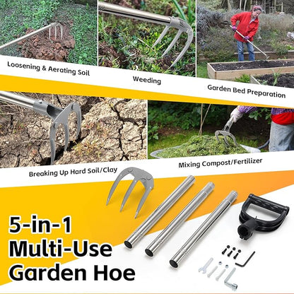 Hand Rake Long Handle - 74" Cultivator Weeding Rakes for Lifts Out Deep-Rooted Grass, 3-Tine Claw Rakes Heavy Duty Carbon Steel with D Grip for Digging Potato,Carrots,Loosens Soil