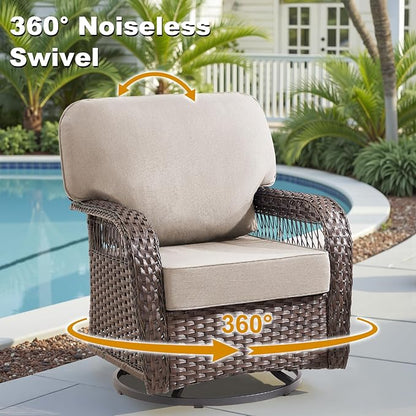 10 Pieces Patio Furniture Set Outdoor Sectional Sofa Couch with Rocking Swivel Chairs 5" Deep Seat Chairs, Modern Wicker Rattan Conversation Set, Beige/Brown Wicker