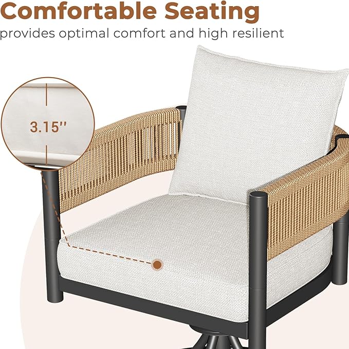 Grand patio Outdoor Dining Chairs Set of 4, 4 Pieces Patio Dining Chairs, Metal Woven Wicker Swivel Patio Chairs with Light Beige Cushions for Backyard, Deck, Garden, Lawn and Poolside (Natural)