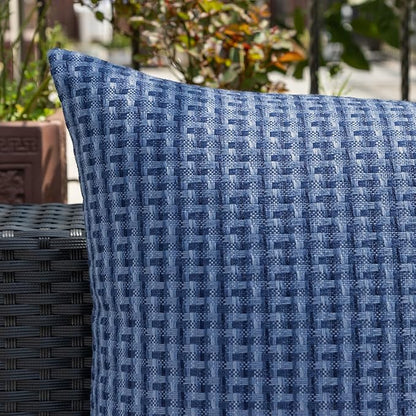 Kevin Textile Outdoor Waterproof Throw Pillow Covers Pack of 2 Weaving Texture Water Resistant Outside Decorative Cushion Covers for Garden Patio Tent Balcony Bench Couch Sofa 16x16 Inch, Navy Blue