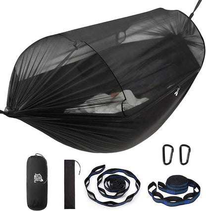 Miztli Camping Hammock -Portable Hammock w/Spacious Net & Tree Straps w/Adjustable Loops, Double and Single Hammock for Outdoor, Indoor, Hiking and Travel