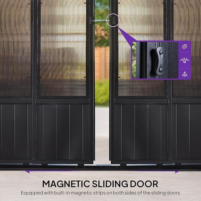 PURPLE LEAF 12' X 16' Sunroom Patio Hardtop Gazebo Double Top Galvanized Steel Screen House Aluminum Sun Room Outdoor Solarium for Garden Backyard