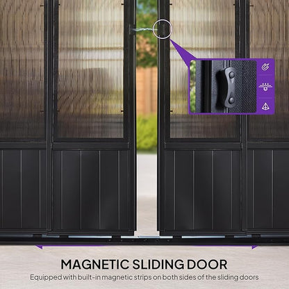 PURPLE LEAF 12' X 20' Sunroom Patio Hardtop Gazebo Double Top Galvanized Steel Screen House Aluminum Sun Room Outdoor Solarium for Garden Backyard and 36 Solar String Light