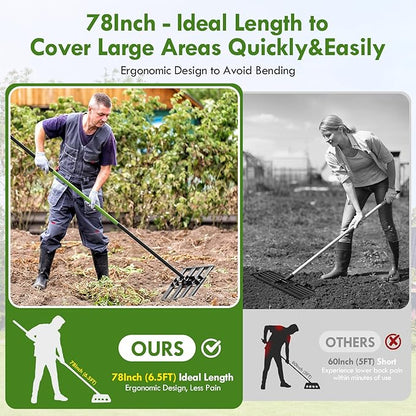 Seeutek Lawn Leveling Rake, 35” x 10” Lawn Leveler with 6.5FT Stainless Steel Handle Rakes for Lawns, 0-180° Adjustable Ground Leveler Tool for Yard, Level Soil Sand Dirt Surfaces