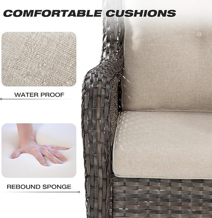 Joyside Patio Bistro Set Wicker Chairs - 3 Piece Outdoor Rattan Conversation Set with 2 Armrest Chair and 1 Side Table for Proch Deck Garden Backyard Balcony(Mixed Grey/Beige)