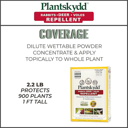 Plantskydd Animal Repellent - Repels Deer, Rabbits, Elk, Moose, Hares, Voles, Squirrels, Chipmunks and Other Herbivores; Wettable Powder Concentrate - 2.2 LB Box - Makes 2.5 Gallon Liquid (PSP-R2)