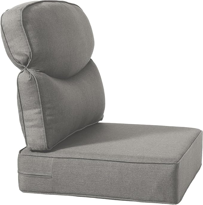 Luxury 22x24/22x25 6-Inch Smile Outdoor Cushions for Patio 5 Piece Set - Set of 5 Zippered Outside Pillows for Wicker Metal Dining Rocking Swivel Chairs Loveseat Couch Sectional Sofa - Grey