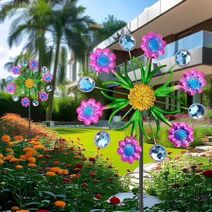 Purple Flowers Outdoor Wind Spinner, 36" Metal Wind Sculpture with Stake, Wind Spinners for Yard and Garden Lawn Patio Decor