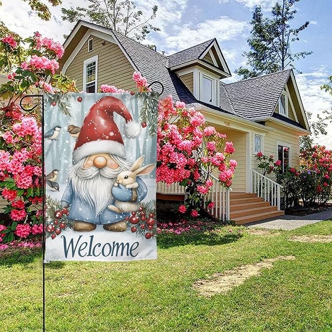 Christmas Gnome Garden Flag Vertical Double Sided Outdoor Yard Flags 12.5x18 Inch Burlap Banners Vertical Double Sided for Outdoor Decor Lawn
