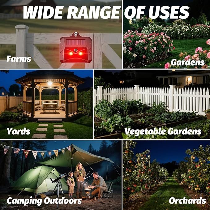 4 Pack Coyote Deterrent Devices, Solar Powered Raccoon Repellent Outdoor Devices Used to Deter Racoon Coyote Fox Skunk Deer Protect Your Chicken Coop and Property with Predator Control Lights