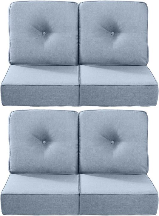 Luxury 22x24/22x25 6-Inch Outdoor Chair Cushions Set of 4 - Heavy Duty Water Repellent Comfortable Cushion for Patio Furniture Dining Gliding Rocking Chair Loveseat L-Shape Sofa - Baby Blue