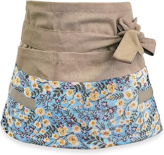 Garden Apron for Woman, Serve Apron Cute, Flora Half Apron with 8 Pockets, Valentines Gift for Mom Wife Girlfriend