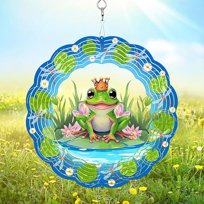 Frog Wind Spinner, 3D Hanging Stainless Steel Garden Spinner, Wind Spinner Hanging for Outdoor & Indoor Décor, Unique Gifts for Yard Garden Decoration or Patio Décor (Frog)