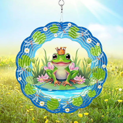 Frog Wind Spinner, 3D Hanging Stainless Steel Garden Spinner, Wind Spinner Hanging for Outdoor & Indoor Décor, Unique Gifts for Yard Garden Decoration or Patio Décor (Frog)