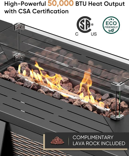 HUMMUH 5-Piece Patio Furniture Set with Fire Pit,Wicker Outdoor Rocking Chairs Patio Sofa for Backyard,Poolside,Deck