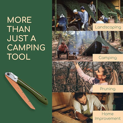 LAGOM Folding Camp Saw for Cutting Branches, 11.4" Straight Blade | SK5 Steel, Ergonomic Handle, One-Hand Use, Secure Lock | Foldable Pruning Tool for Camping, Gardening, Survival, Kayaking, Outdoors
