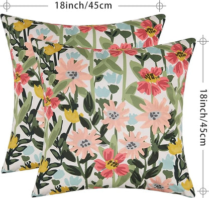 Pyonic Outdoor Pillows Cover Pack of 2 Floral Waterproof Throw Pillow Covers 18X18 inch Outdoor Pillows for Patio Furniture Garden Square Outside Waterproof Pillow