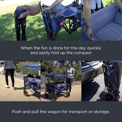 Creative Outdoor Push Pull All-Terrain Collapsible Folding Stroller Wagon for Kids, 150lbs Weight Capacity, Platinum Series, Beach, Park, Garden & Tailgate, (Black)