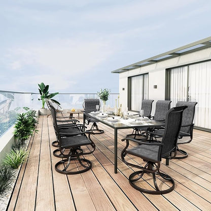 Amopatio Patio Swivel Chairs Set of 8, Outdoor Swivel Rocker Dining Chairs with All Weather Textilene High Back & Metal Frame, for Backyard Deck Lawn Garden, Dark Grey
