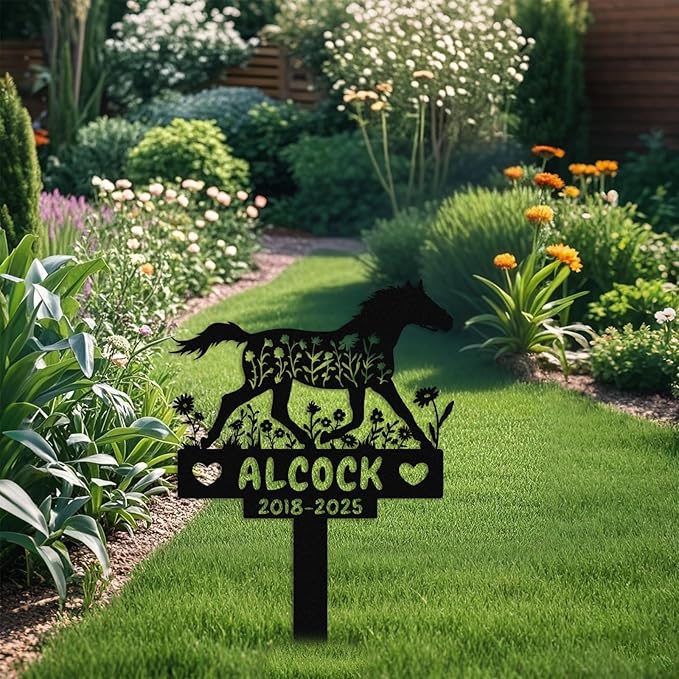 Personalized Horse Memorial Stake,Pet Plaque for Horse Lover,Metal Horse Grave Marker,Remembrance Stake,Outdoor Garden Yard Sign Horse 10inch