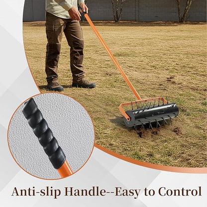 VINGLI Lawn Aerator, 17 inch Heavy Duty Lawn Aerator Tool, Rolling Aerator Lawn Tool with 42 Spikes for Garden Yard Patio Maintaining, Orange & Black