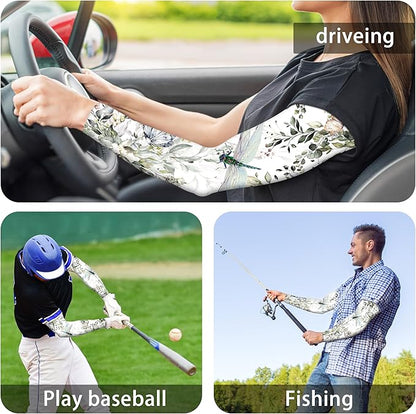 Buwuta Garden Sleeves for Women Dragonfly Sun Protection Sleeves Anti-Scratch Arm Cooling Sleeves for Farmers Sports