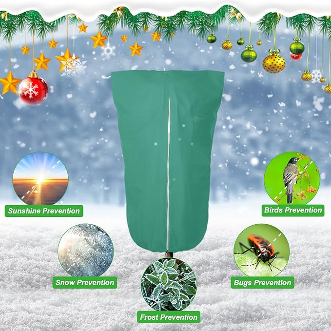 2 Pack 24"x32" Winter Plant Cover Freeze Protection, 3 oz/yd² Warm Shrub Cover with Zipper Drawstring, Frost Cloth Blankets for Fruit Tree Potted Plants Garden Cold Weather Protector