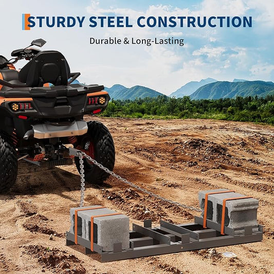 4FT Drag Harrow for ATV, Tractor & UTV, Heavy Duty Tow Behind Driveway Grader with 6FT Chain Link - Landscape Rake for Gravel, Sand, Soil & Hay - Lawn Leveling Tool for Field Yard & Pasture