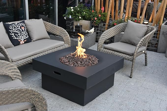 AMS Fireplace | Modeno | Branford | Firepit Table | Cover and Lava Rocks Included | (Fuel: Liquid Propane - Black)