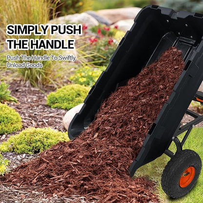 Garvee 800 LBS Poly Garden Dump Cart, Heavy-Duty Wheelbarrow with 10 in Tires, 180° Rotating Handle, Steel Frame and Quick Release System Garden Dump Cart for Soil Plants Gardening Tools Wood